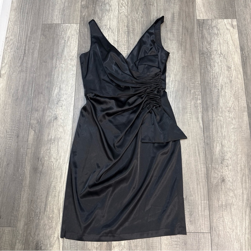 Maggy London Black Plunge Neck Wrap Midi Dress